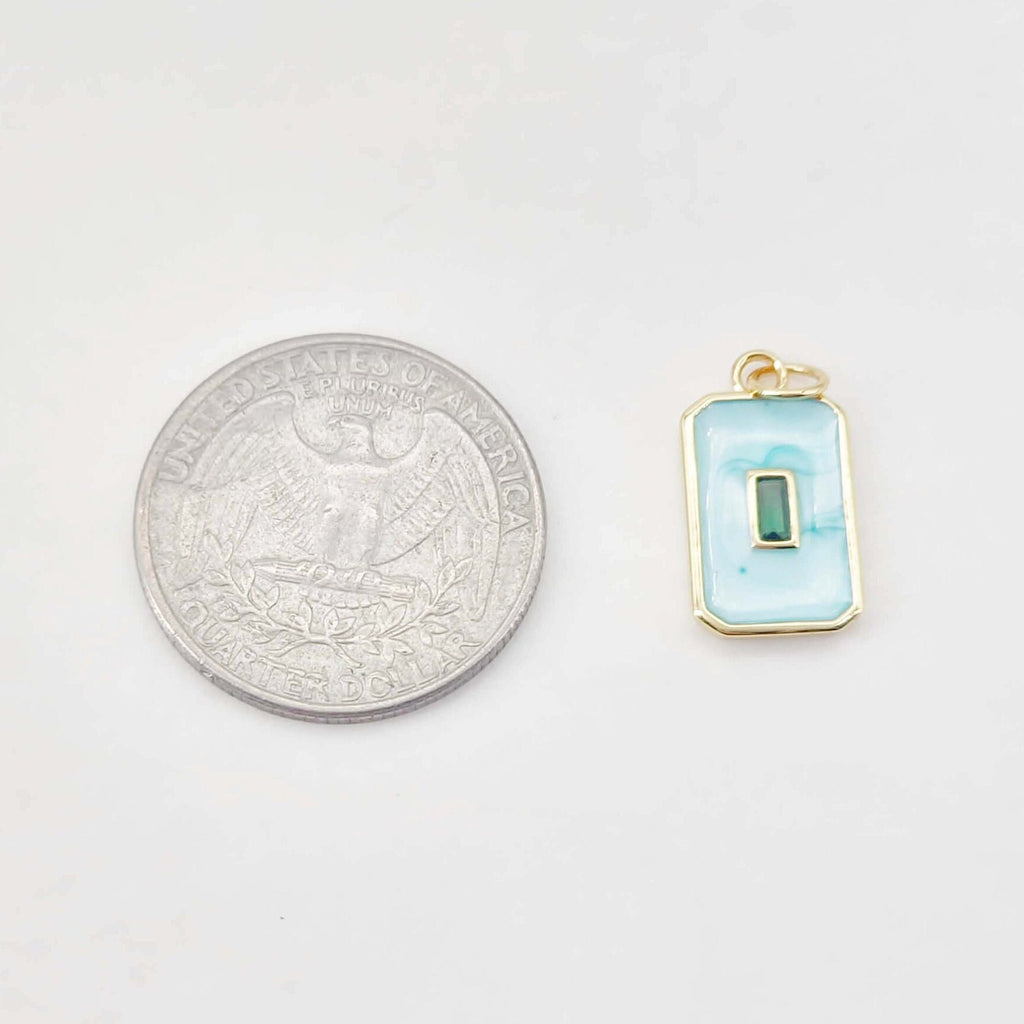 CZ Pave Rectangular Charm, Enamel Pendant, Bracelet Necklace Pendant, 14K Real Gold Plated, Jewelry Findings S20660