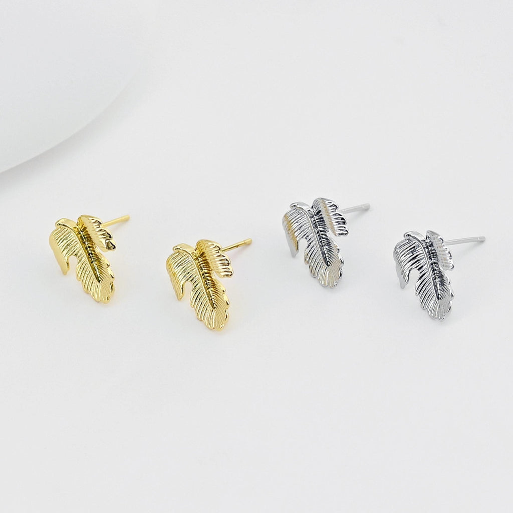 Gold Leaf Earring Post With Loop, S925 Silver Pin, Nickel Free Earrings, Ear Stud Loop, Hypoallergenic Earring Findings D0412