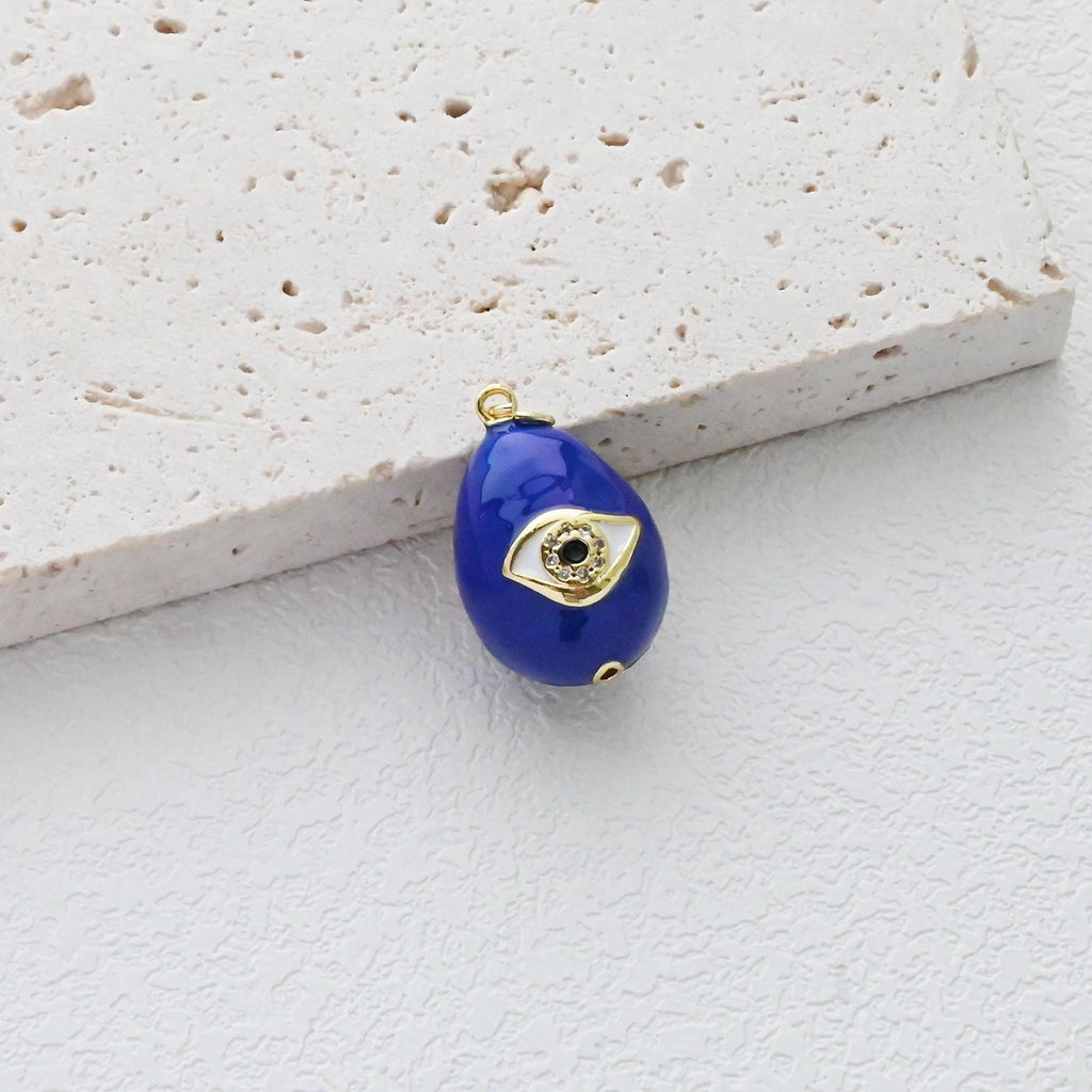 Colgante de huevo jumbo esmaltado 3D, huevo de mal de ojo, huevo azul oscuro, huevo negro, chapado en oro de 18 quilates, colgante para pulsera, collar, accesorios de joyería S1300