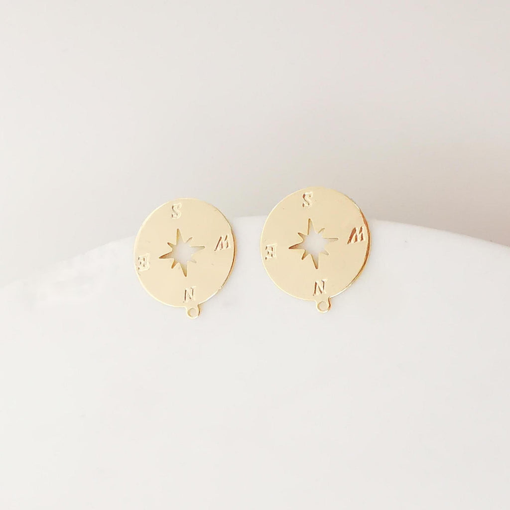 10pcs Round Earring Post With Loop, Openwork Star, 18K Gold Nickel Free Earrings, Ear Stud with Loop, Hypoallergenic Earring Findings ZX011