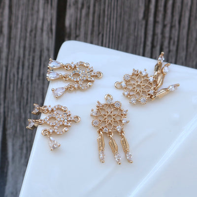 10pcs Dream Net Charm, Cubic Zircon Bow Pendant, Drop CZ Earring Charms,  Real Gold Plated Brass Earring Charms, Jewelry Findings HL097-F022
