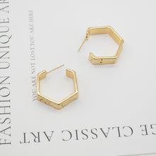 تحميل الصورة إلى عارض المعرض، 10 قطع - أقراط سداسية الشكل على شكل حرف C، مطلية بالذهب عيار 14 قيراطًا، دبوس فضة S925، أقراط خالية من النيكل، أقراط أذن، نتائج أقراط مضادة للحساسية ZX131