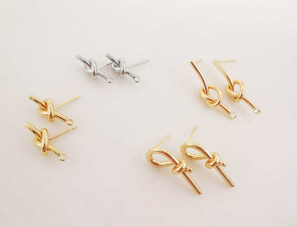 10pcs Gold Knot Earring Post With Loop, S925 Silver Ear Pin Nickel Free Earrings, Ear Stud Loop, Hypoallergenic Earring Findings ZX071