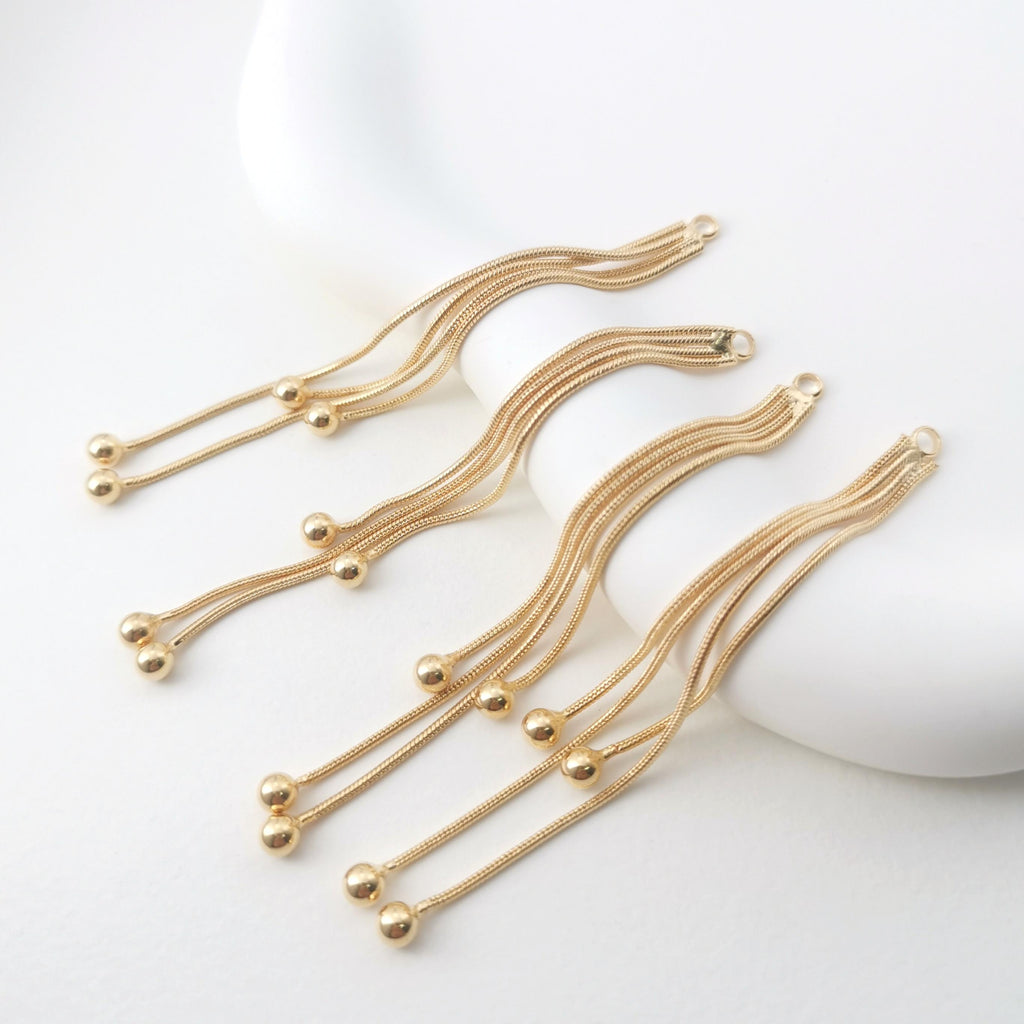 10pcs Gold Chain Tassel Pendant, Gold Beads Snake Chain Charm, 18K Gold Plated Earring Chain Pendant, Earring Findings ZX086