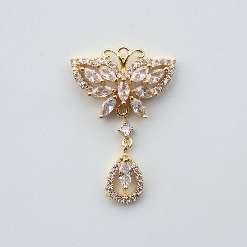 CZ Pave Butterfly Charm, Cubic Zircon Crystal Butterfly Pendant, Bracelet Necklace Pendant, 14K Gold Plated, Jewelry Findings JY058-F033