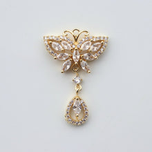 Load image into Gallery viewer, CZ Pave Butterfly Charm, Cubic Zircon Crystal Butterfly Pendant, Bracelet Necklace Pendant, 14K Gold Plated, Jewelry Findings JY058-F033