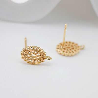 Vintage Openwork Earring Post With Loop, S925 Silver Ear Pin Nickel Free Earrings, Oval Ear Stud, Hypoallergenic Earring Findings ZX034