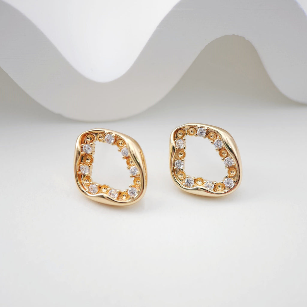 CZ Gold Teardrop Earring Post With Loop, S925 Silver Ear Pin Nickel Free Earrings, Ear Stud Loop, Hypoallergenic Earring Findings ZX182