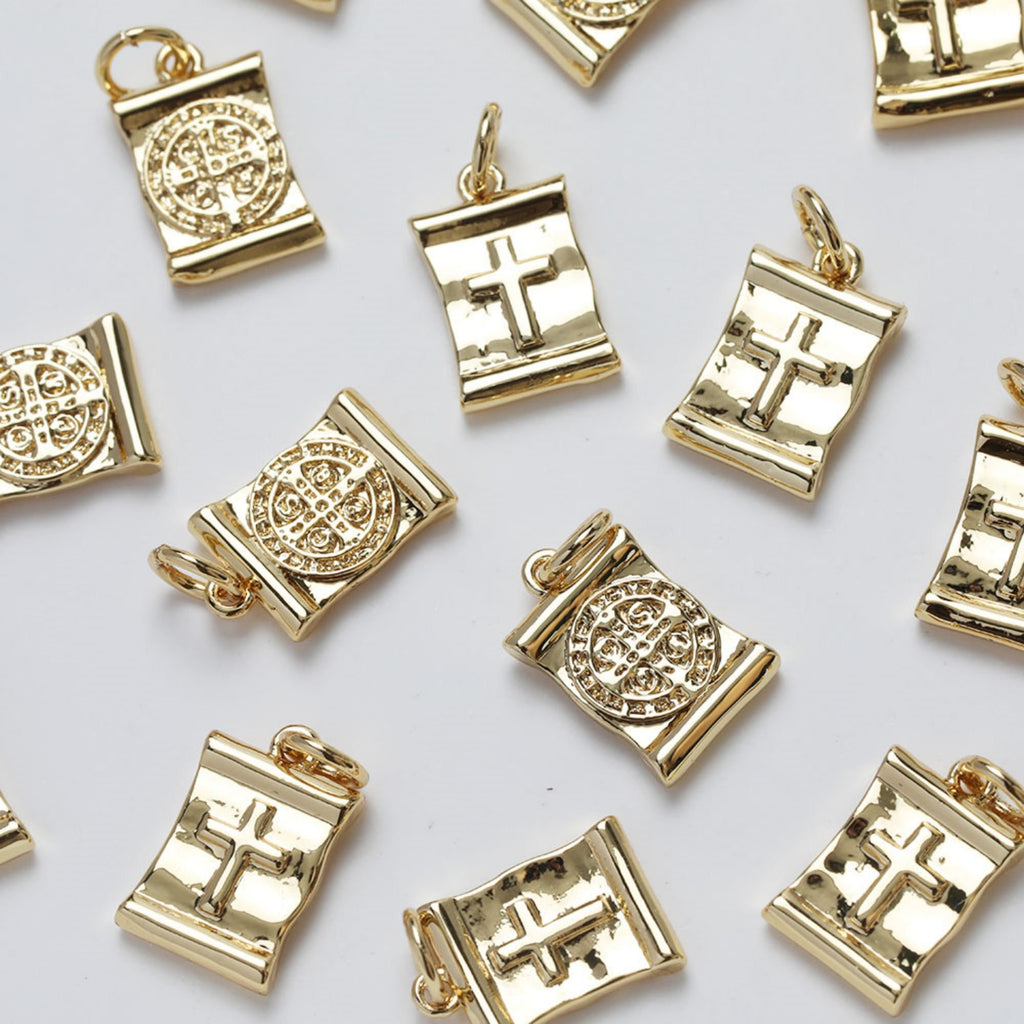 Gold Rectangular Cross Charms, 14K Gold Plated Religious Charms, Cross Pendant,  Necklace Charms, Jewelry Findings GZ270