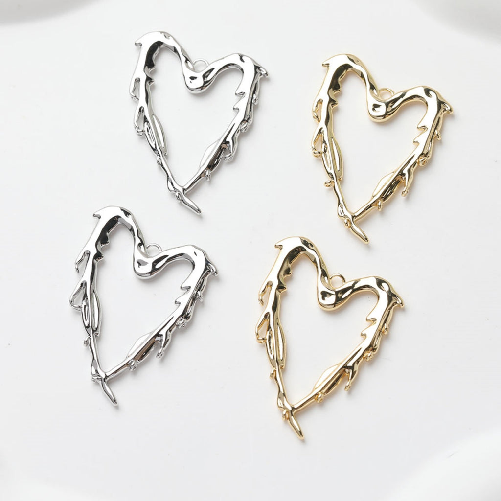 Melted Heart Pendant, Heart Charms, 14K Gold/Silver Plated Heart Pendant, Jewelry Findings GE126
