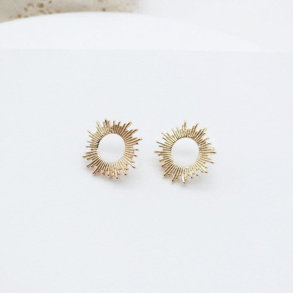10pcs Sunshine Earring Post, 18K Gold Plated Stud Earring With Loop, Sunshine Ear Studs, Earring Finding ZX097