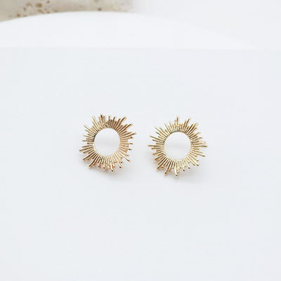 10pcs Sunshine Earring Post, 18K Gold Plated Stud Earring With Loop, Sunshine Ear Studs, Earring Finding ZX097