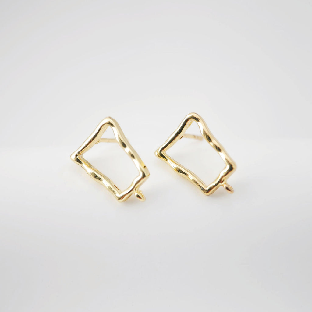 18K Gold Irregular Quad Earring Post With Loop, S925 Silver Pin, Stud Earring Nickel Free, 14*10mm, Hypoallergenic Earring Findings D0230