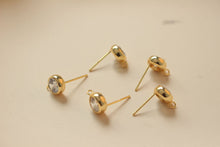 Load image into Gallery viewer, 10PCS Tiny Ear Post with Loops, S925 Silver Ear Pin Nickel Free, Micro CZ Pave, 6mm/7mm, 14K Gold Plated Stud Earring Finding BB068