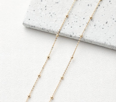 14K Gold Beads Oval Chain, 1mm, 1.5mm, 2mm in Flat, Necklace Link Chain, Unfinished Chain, Hypoallergenic, Necklace Making Findings GT008