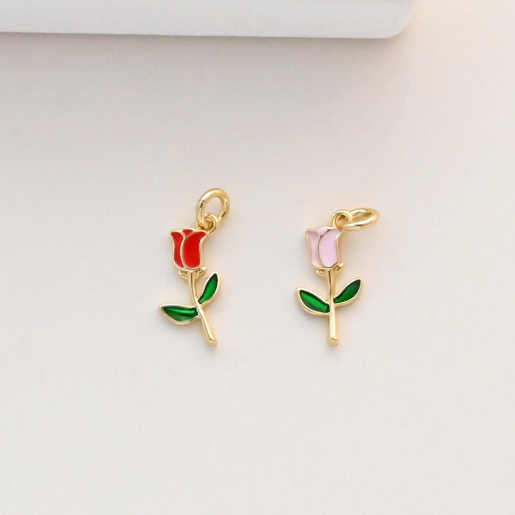 Tiny Rose Flower Charm with loops, Mini Flower, Enamel Pink Rose Charm, Charm for Bracelet Necklace Earring, Jewelry Findings S1327