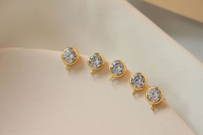 10PCS Tiny Ear Post with Loops, S925 Silver Ear Pin Nickel Free, Micro CZ Pave, 6mm/7mm, 14K Gold Plated Stud Earring Finding BB068