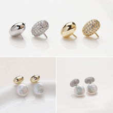 تحميل الصورة إلى عارض المعرض، دبوس أذن بيضاوي الشكل مرصع بأحجار الزركونيا المكعبة، دبوس أذن من الفضة الاسترلينية عيار 925، قرط أذن من الذهب عيار 18 قيراطًا مع أغطية تثبيت لنتائج أقراط اللؤلؤ نصف المثقوبة GZ414