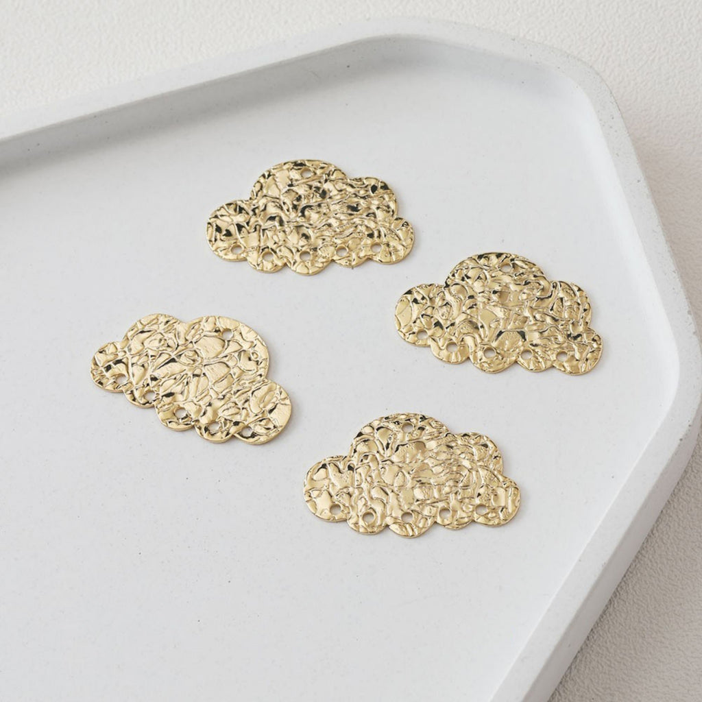 Dainty Cloud Charm, Embossed Cloud Pendant, 14K Gold Plated, Earring Making Charm, Jewelry Findings JG029