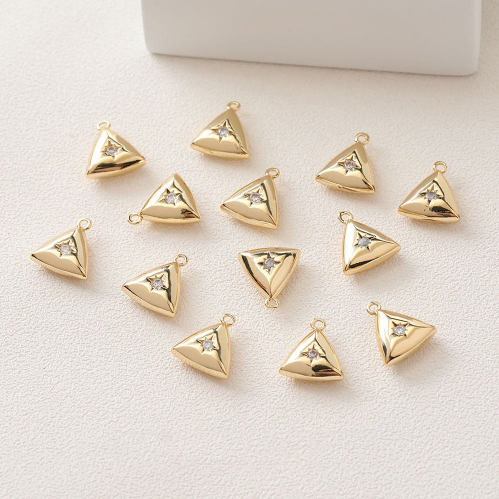 Dijes de estrella, luna, concha, triángulos, colgante de pavé cúbico de cristal, chapado en oro de 14 quilates, fabricación de collares, accesorios de joyería GZ407