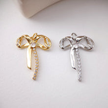 Load image into Gallery viewer, CZ Pave Bow Tie Charm, Cubic Zircon Crystal Bow Tie Pendant, Bracelet Necklace Pendant,  Gold Plated, Jewelry Findings S1202