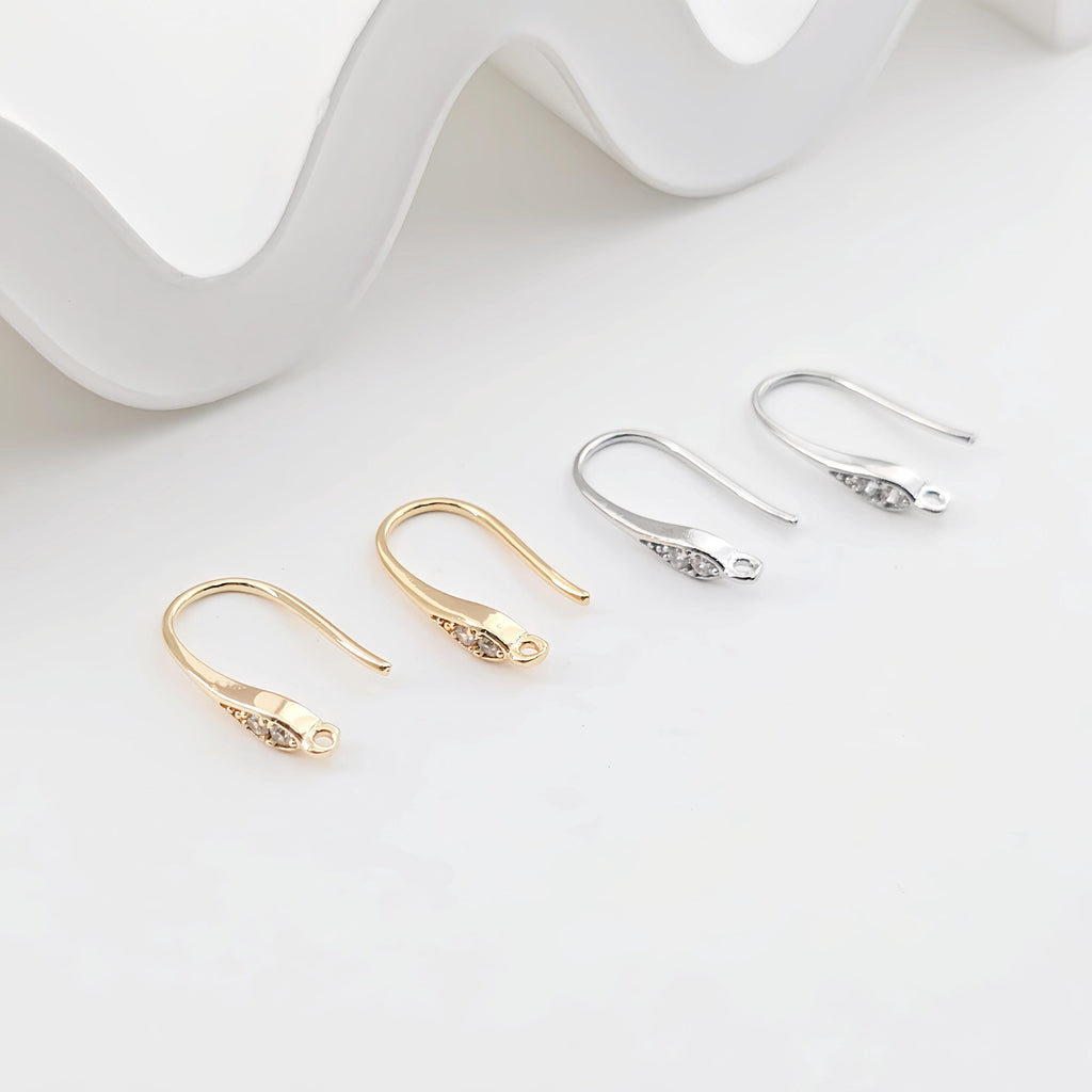 14K Gold Plated Ear Wires, Cubic Pave Earring Hooks, Nickel Free, Fish Hooks, Ear Wires for Jewelry Making ZX299