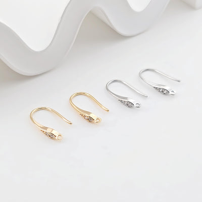 14K Gold Plated Ear Wires, Cubic Pave Earring Hooks, Nickel Free, Fish Hooks, Ear Wires for Jewelry Making ZX299