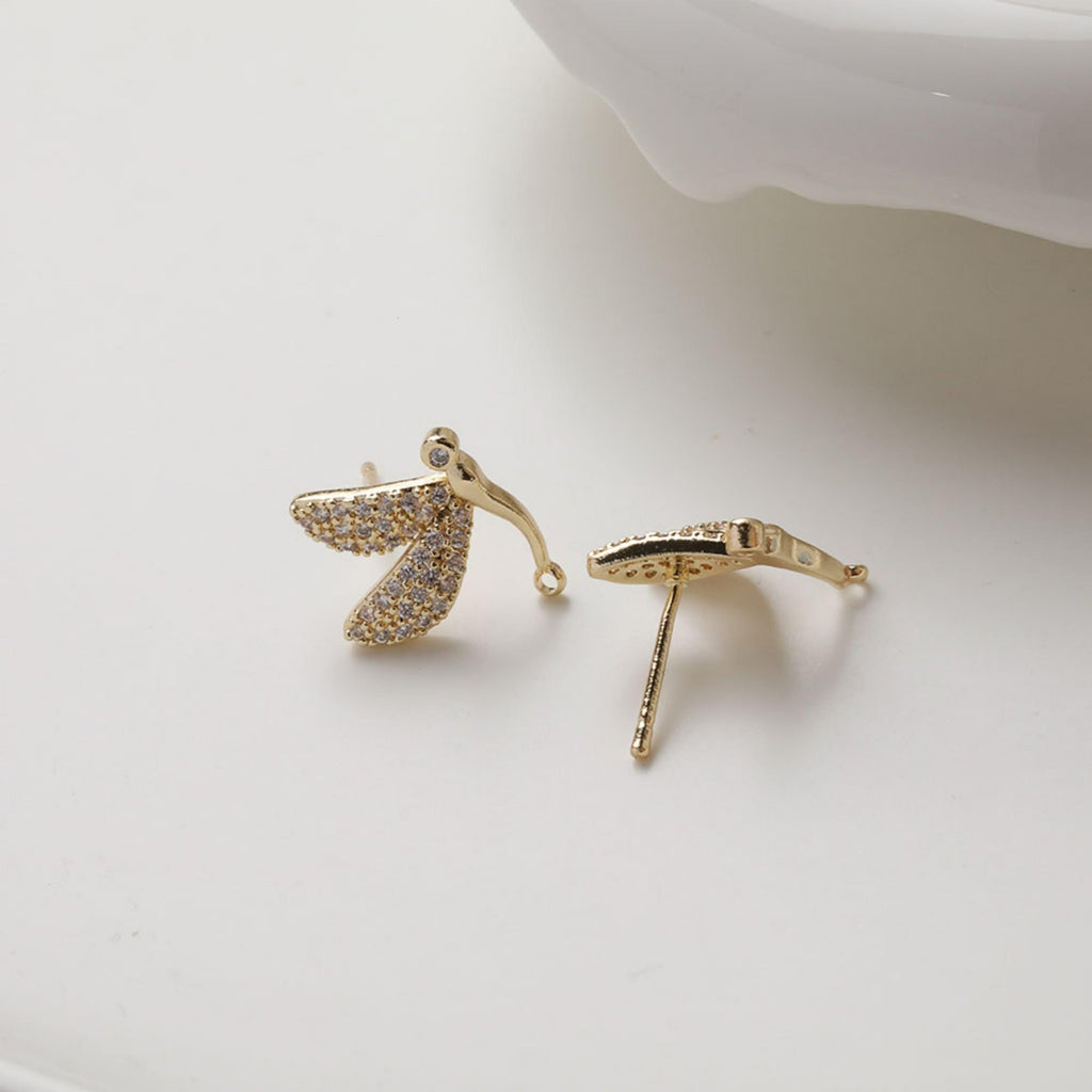 Butterfly Ear Post, S925 Silver Ear Pin, CZ Pave Nickel Free, Ear Studs, 14K Gold Plated Stud Earring Finding GZ742