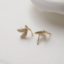 Load image into Gallery viewer, Butterfly Ear Post, S925 Silver Ear Pin, CZ Pave Nickel Free, Ear Studs, 14K Gold Plated Stud Earring Finding GZ742