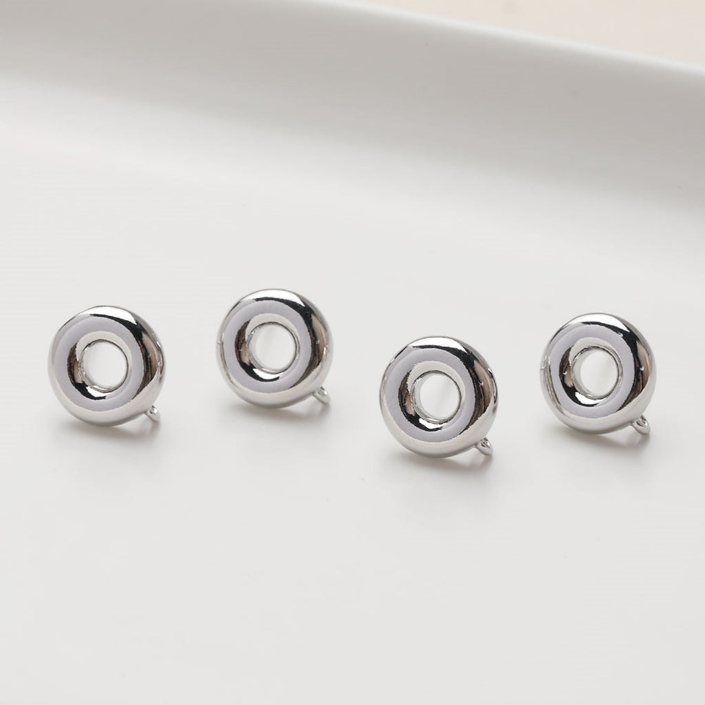 Round Geometry Earring Post, S925 Silver Pin, 14K Gold/Silver Plated, Nickel Free Earrings, Irregular Shape Ear Stud with Loop JG067-ZX246