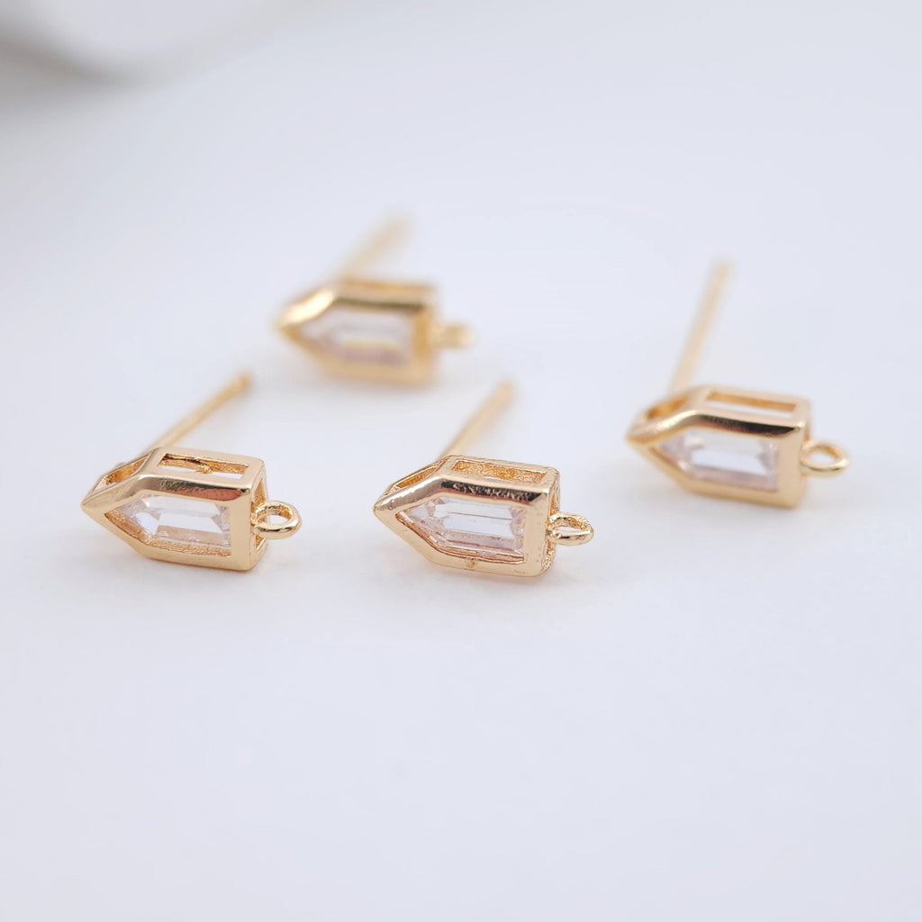 Postes de aretes de circonita hexagonal, aretes orgánicos de oro con aro, alfiler de plata S925, fornitura de aretes hecha a mano, suministros para aretes DIY ZX232