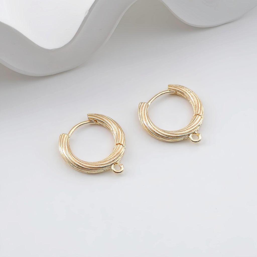 14K Gold Plated Round Hoop Earring, Brushed Huggie Hoops Earring Parts, Spring Ear Hoops, 16mm, hoop earring  for Jewelry Making ZX327