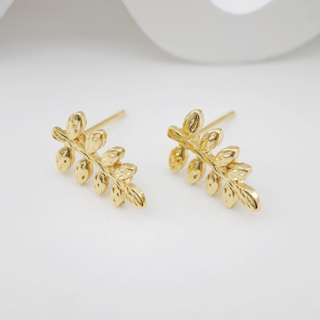 Poste para arete de hoja con aro, arete de botón de latón chapado en oro auténtico de 18 quilates con aro, sin níquel, accesorio para arete S1103