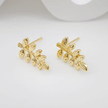 Cargar imagen en el visor de la galería, Poste para arete de hoja con aro, arete de botón de latón chapado en oro auténtico de 18 quilates con aro, sin níquel, accesorio para arete S1103