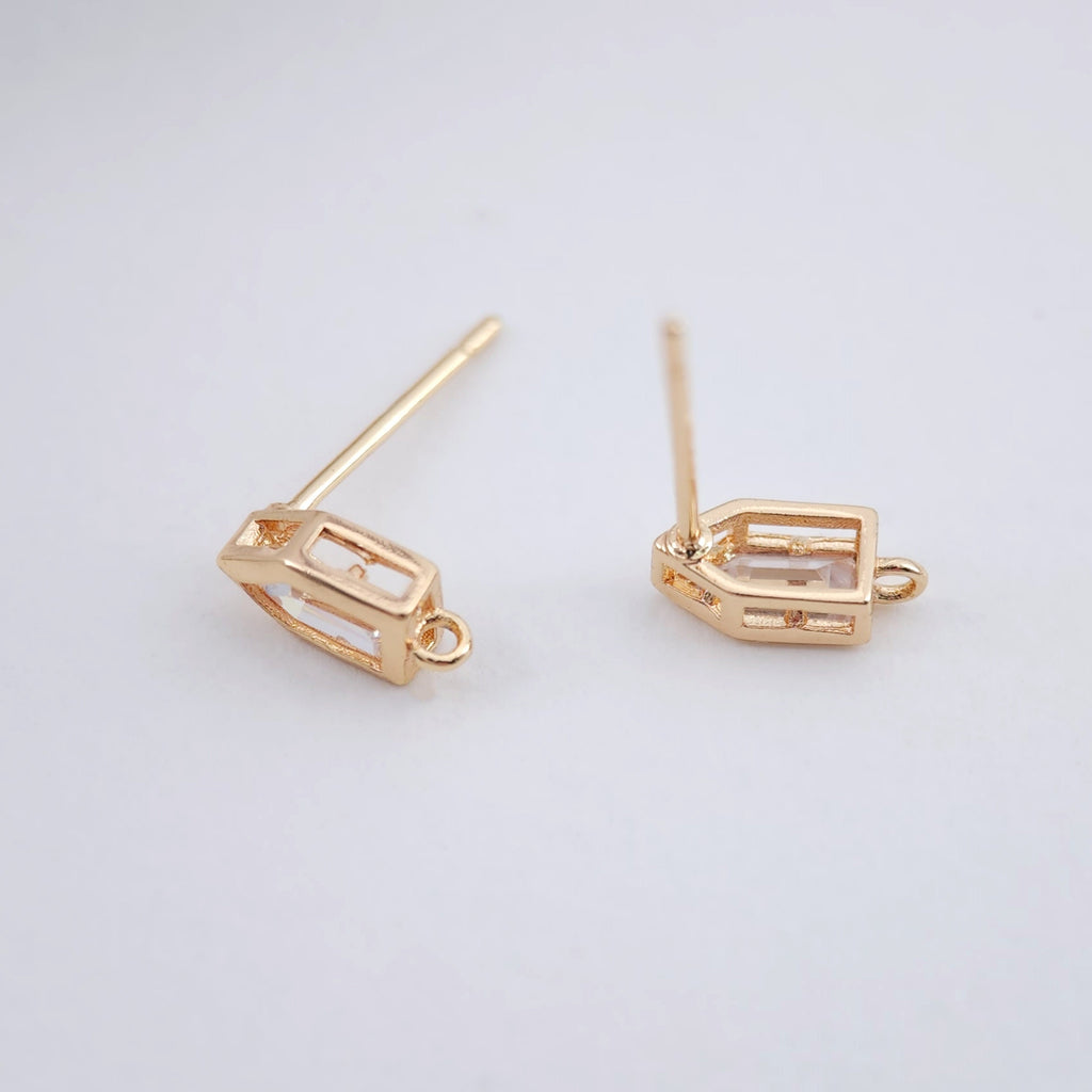 Postes de aretes de circonita hexagonal, aretes orgánicos de oro con aro, alfiler de plata S925, fornitura de aretes hecha a mano, suministros para aretes DIY ZX232