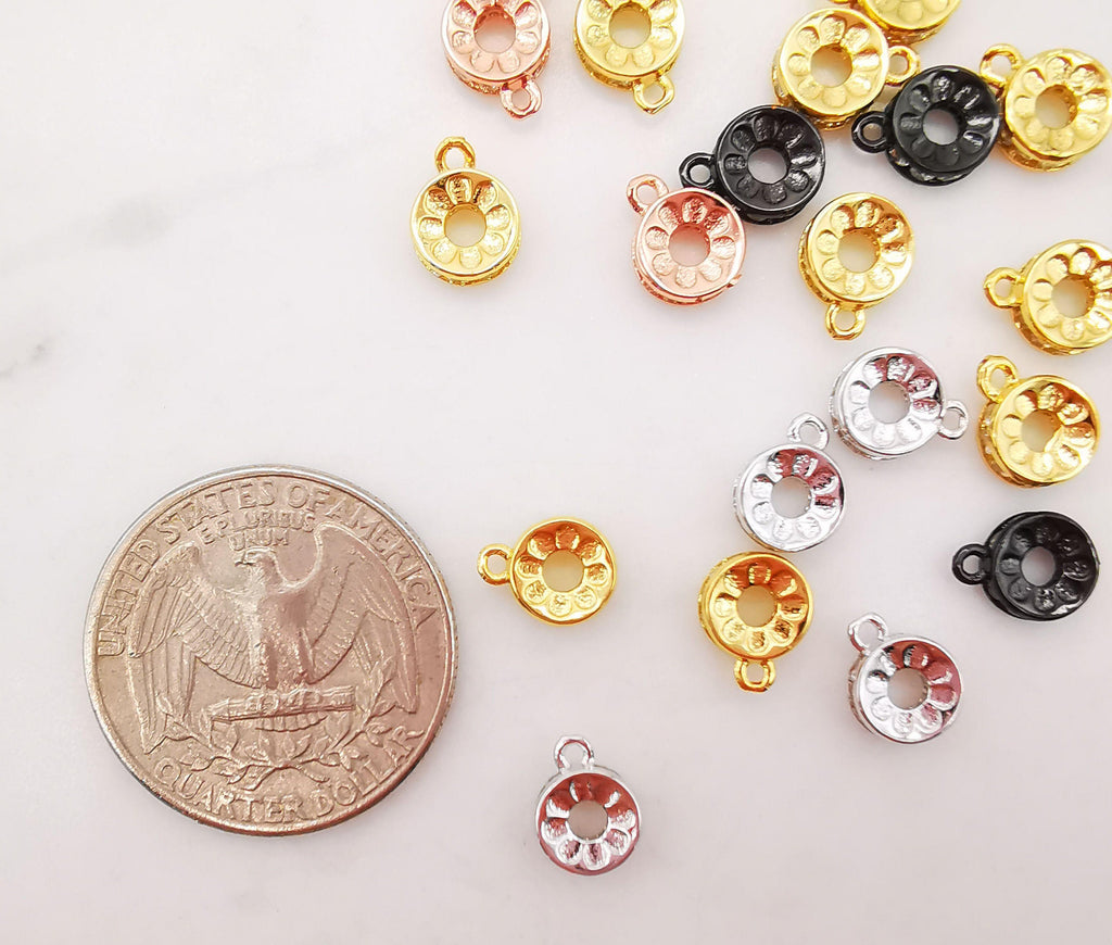 Round CZ Pave Charm, 18K Gold Plated Pendant for Bracelet Necklace Making, 7mm, Jewelry Finding S833