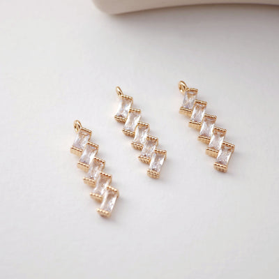 CZ Pave Rectangular Stacking Charm, Cubic Pendant, Earring Connectors, Real Gold Plated Brass Earring Charms, Jewelry Findings D0071