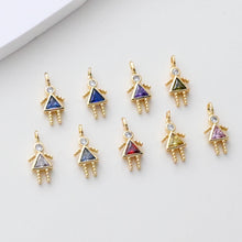 Load image into Gallery viewer, Girls Pendant, Birthstone Charm, Pave CZ, Mom Children Charm, 18K Gold Plated, For Bracelet And Necklace Making, Jewelry Findings S1408