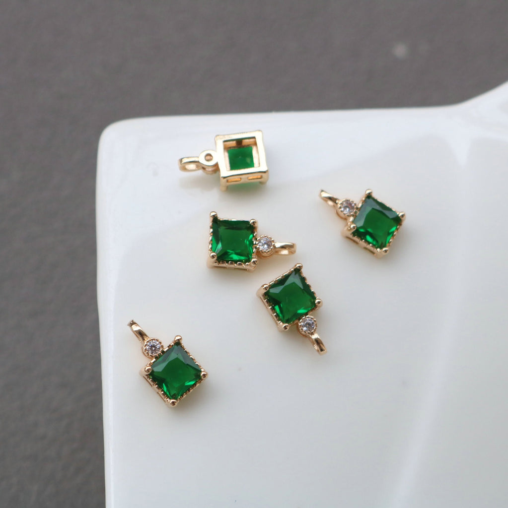 10pcs Square Charm, Cubic Zircon Crystal Pendant, Real Gold Plated Brass Earring Charms, Jewelry Findings HL088-F117