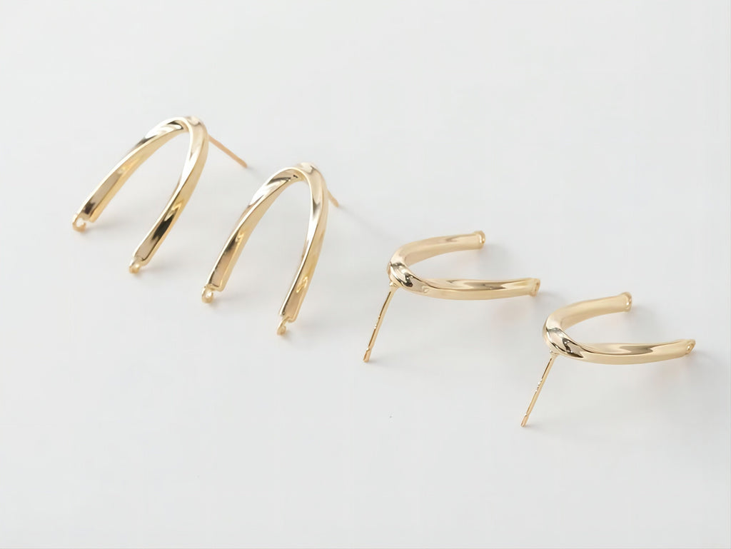 14K Gold  U Shape Earring Post With 2 Loops, Arch Ear Studs, S925 Silver Ear Pin Nickel Free Earrings, Hypoallergenic Earring Findings G0015