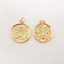 Load image into Gallery viewer, Gold Beauty Charm, 18K Gold Plated Round Pendant, 25mm, Necklace Making Charm, Jewelry Findings Round S1015