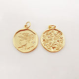 Gold Beauty Charm, 18K Gold Plated Round Pendant, 25mm, Necklace Making Charm, Jewelry Findings Round S1015