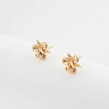 Load image into Gallery viewer, Flower Earring Post, 18K Real Gold Plated Brass Stud Earring With Loop, CZ Pave, Nickel Free, Earring Finding ZX293
