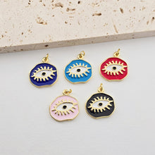 Load image into Gallery viewer, Enamel Evil Eye Charm, 18K Gold Plated Eye Pendant, 20mm, Necklace Making Charm, Jewelry Findings S1283