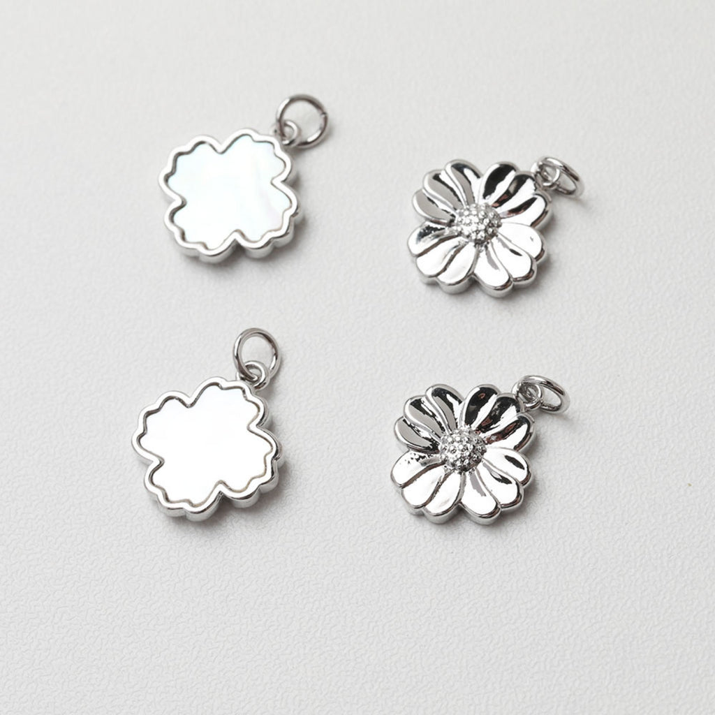 Flower Charm, Shell Flower Pendant, 14K Gold/Silver Plated, Necklace Earring Making Charms, Jewelry Findings GT029