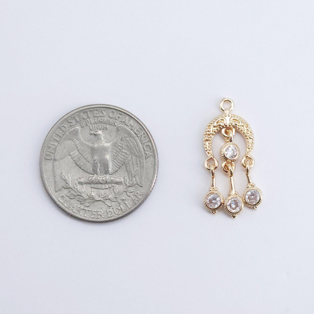 CZ Pave Moon and Star Charm, Cubic Zircon Crystal Pendant, CZ Earring Charms,  Real Gold Plated Earring Charms, Jewelry Findings ZR017-F124