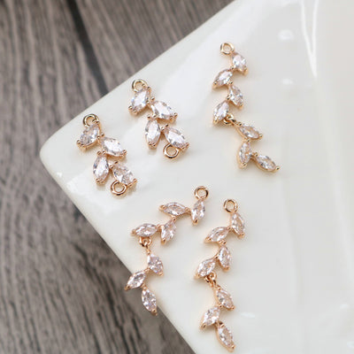 Cubic Zircon Leaf Charms, 14K Gold Plating Leaf Pendants, Micro pave charms for Necklace Bracelet Earring, Jewelry Findings HL086-F176