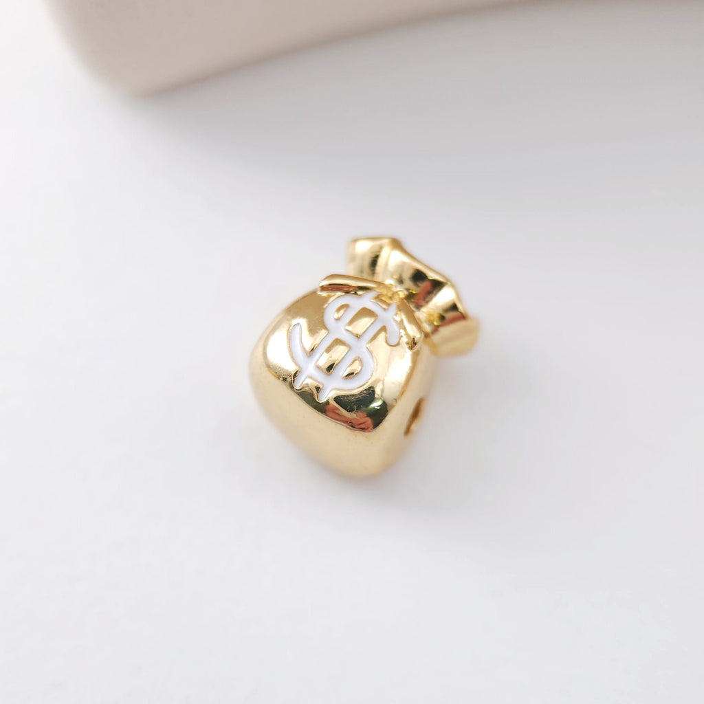 Enamel Money Bag Beads, Dollar Spacer Beads, 18K Gold Plated,  Bracelet Necklace Making Jewelry Finding S1136
