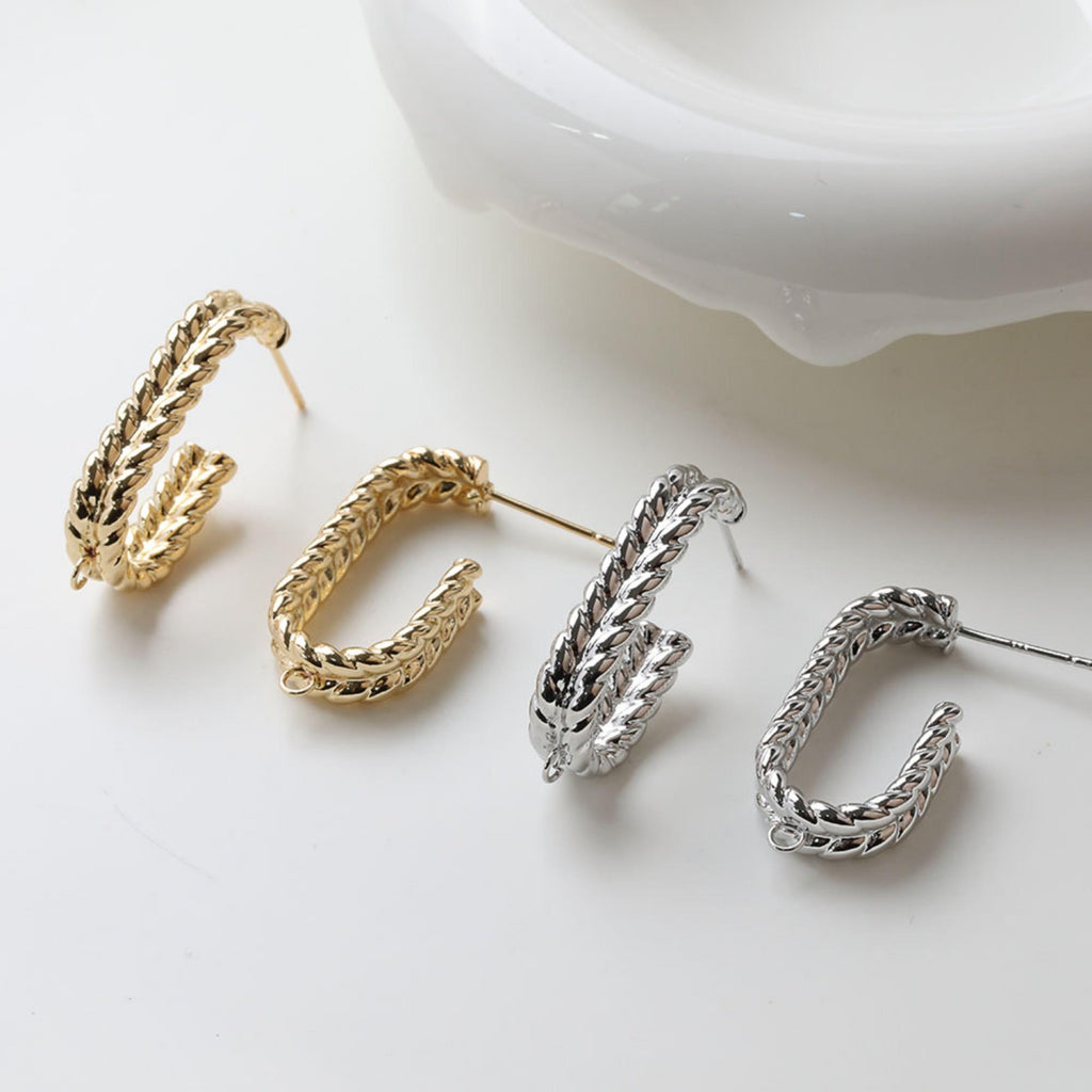 C Shape Earrings Post With Loop, 14K Gold/Silver Plated, S925 Silver Ear Pin Nickel Free Earrings, Wheat Earrings, Earring Findings GZ717