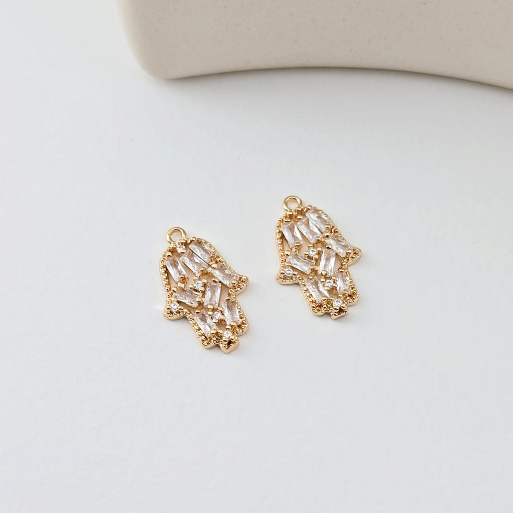 Hamsa Hand Charms, 18K Gold plated Cubic Zirconia Pave Pendant, Jewelry making supplies for Necklace and Bracelet D0293